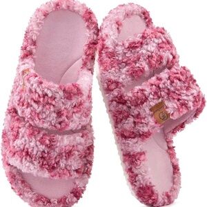 Cozy Pink EverFoams Womens Fuzzy Open-toe Slippers Soft Comfy